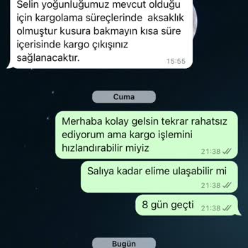 Oyku Wear Ürünün Kargoya Geç Verilmesi Arama Ve Mesajlara Dönüş Yapılmaması.