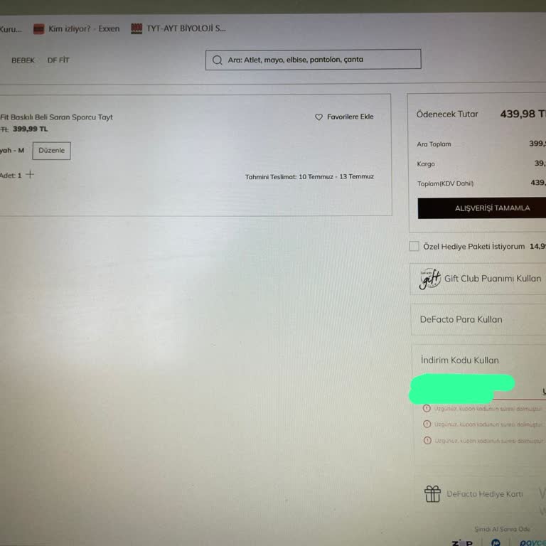 DeFacto İndirim Kuponu Hatası