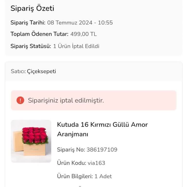 ÇiçekSepeti Ürün Teslimatı YAPILMAMASI-YANLIŞ Bilgilendirilme