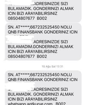QNB Finansbank’tan Gelen Kartı AGT Teslimat Sağlamıyor İade Ediyor