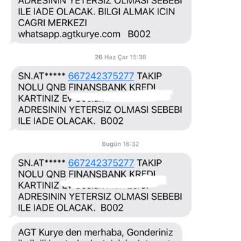 QNB Finansbank’tan Gelen Kartı AGT Teslimat Sağlamıyor İade Ediyor