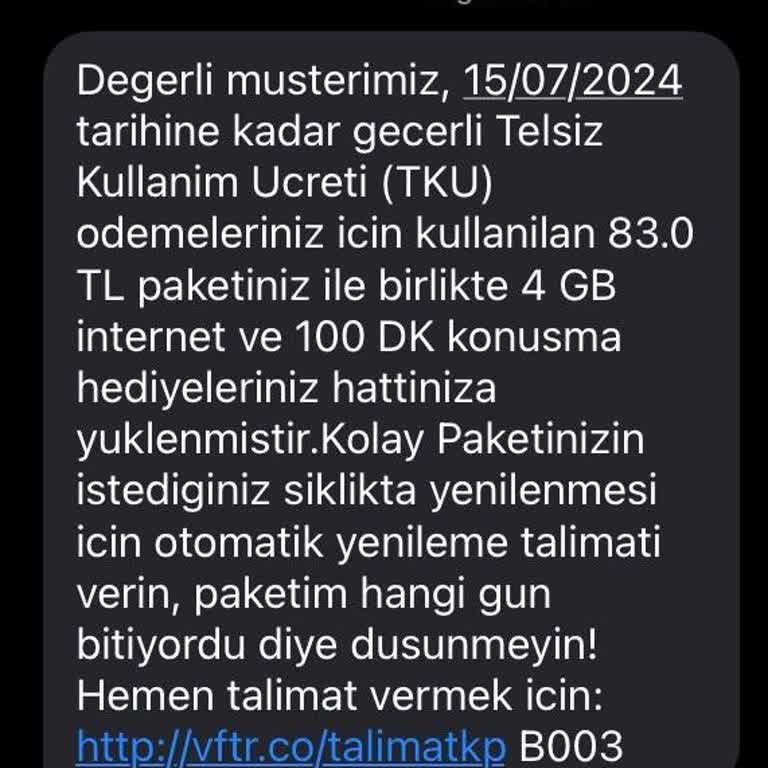 Vodafone Tkü Paketi Aldım Telsiz Kullanım Ücretim Düşmedi