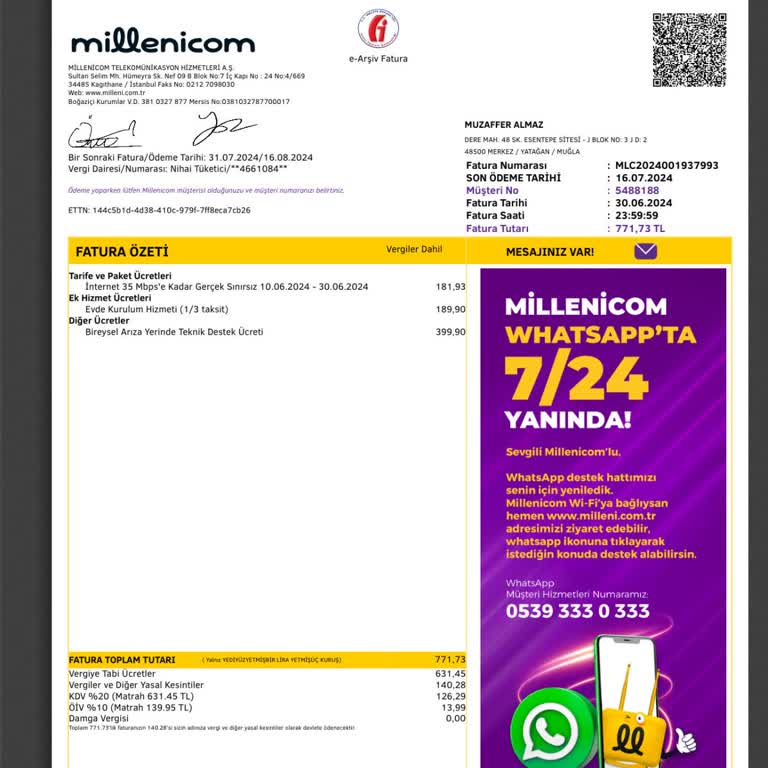 Millenicom Kurulumda İnterneti Bağlamayıp Teknik Destek Ücreti Kesiyor