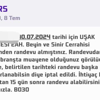 Sağlık Bakanlığı Alınan Randevunun İptal Edilmesi