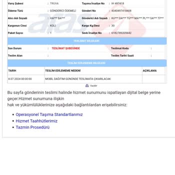 Aras Kargo Nun GÖKÇEADA'YA Kargomun Teslim Etmemesi