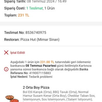 Trendyol GO Ve Pizza Hut Sorumsuzluğu