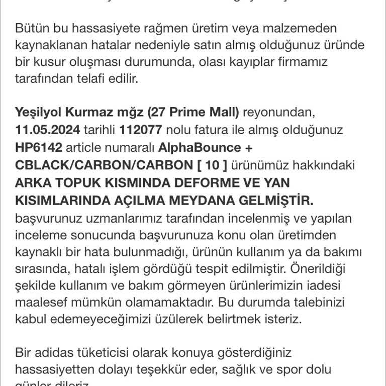 Adidas Ayıplı Ürününün Arkasında Durmadı!