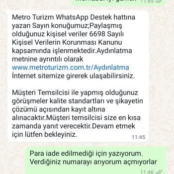 Metro Turizm'den Para İadesi İstiyorum