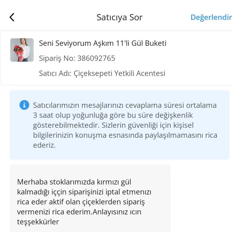 ÇiçekSepeti Teslimat Öncesi Ürün Problemi