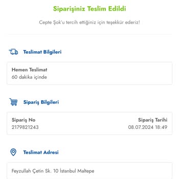 Teslim Edildi Görünen Ama Gelmemiş Siparişlerin Adresi Şok Market!