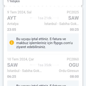 Pegasus Son Dakika Bilet İptali Yapıp Mağdur Etti