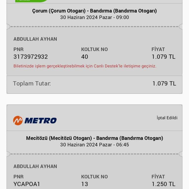 Metro Turizm Para İadesi Ve Otobüse Almama