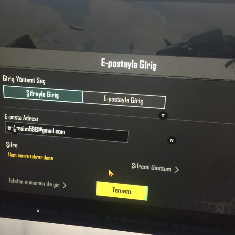 PUBG (Pubgmobile.com) Yanlış Şifreli Hesap