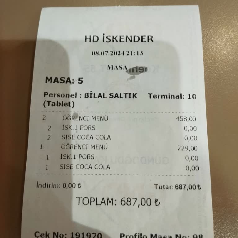 HD İskender Hesap Ödeme Şeklindeki Israrcı Tutumu.