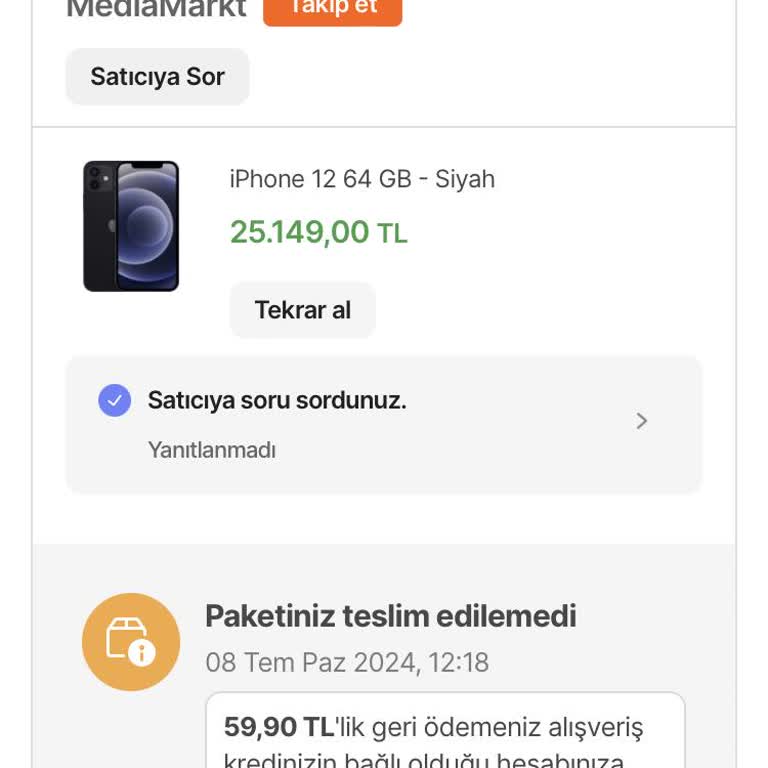 Media Markt Hepsiburada Vasıtasıyla Yaptığım Alışverişte Mağduriyet
