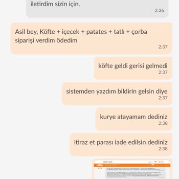 Trendyol Yemek+ Köfteci Yusuf Siparişi Eksik İletiyor, İade Yapmıyor