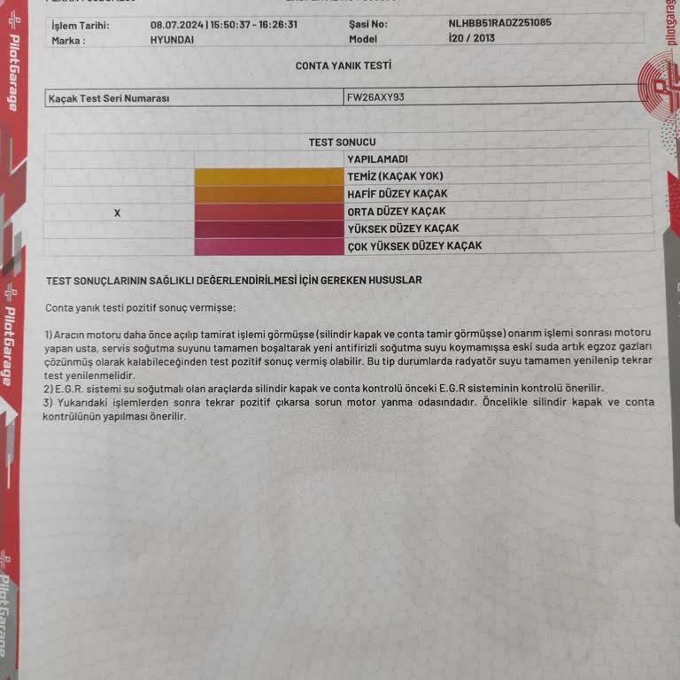 Pilotgarage Oto Ekspertiz Conta Yanık Testi Sorunu