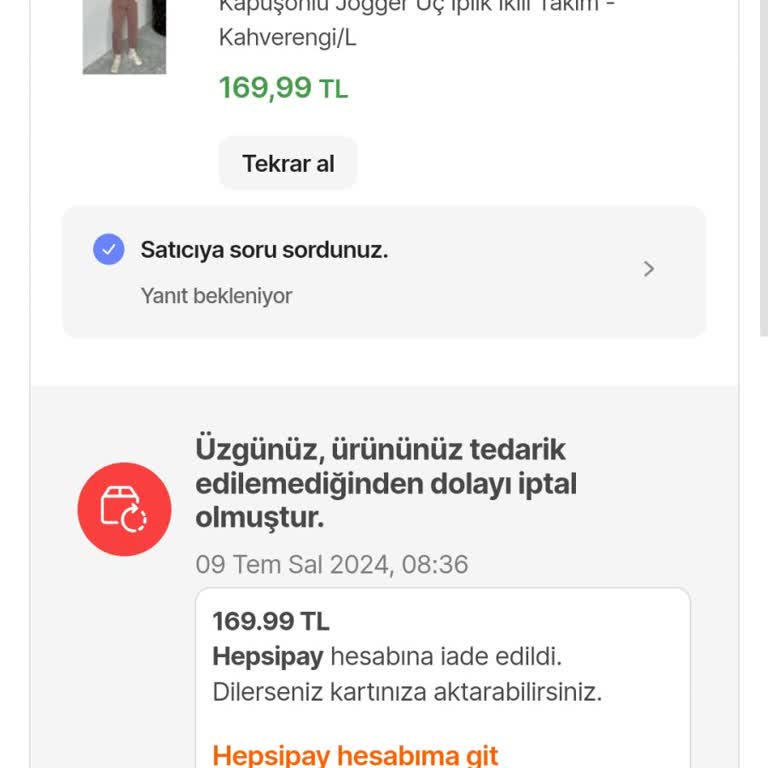 Hepsiburada Cappmoda İptal Edilen Ürünüm