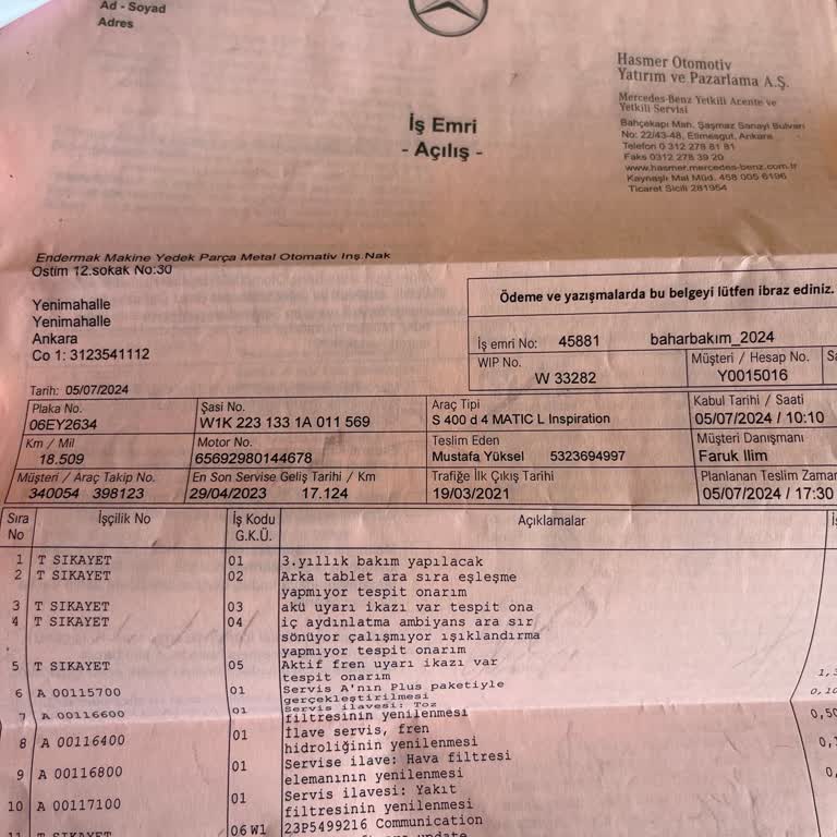 Mercedes-Benz Hasmer Ankara Servis Şikayet