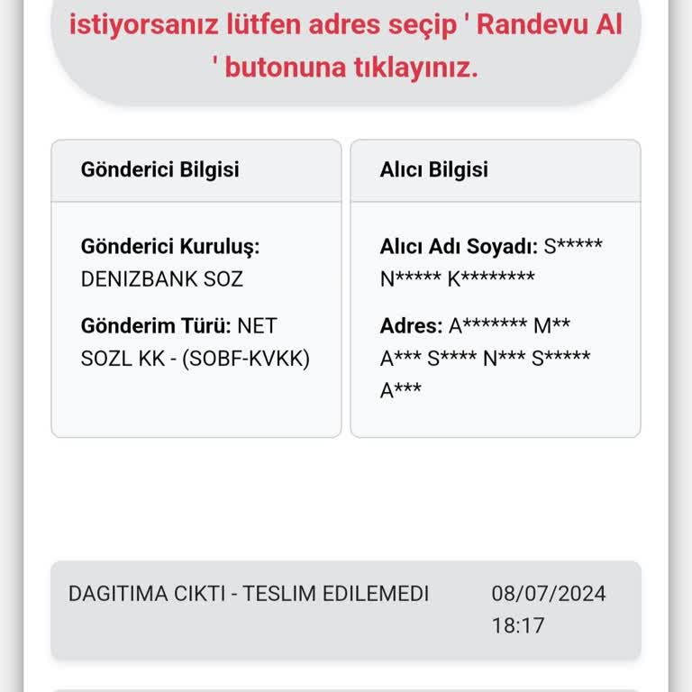 Kuryenet Adrese Getirilmeyen Gönderi
