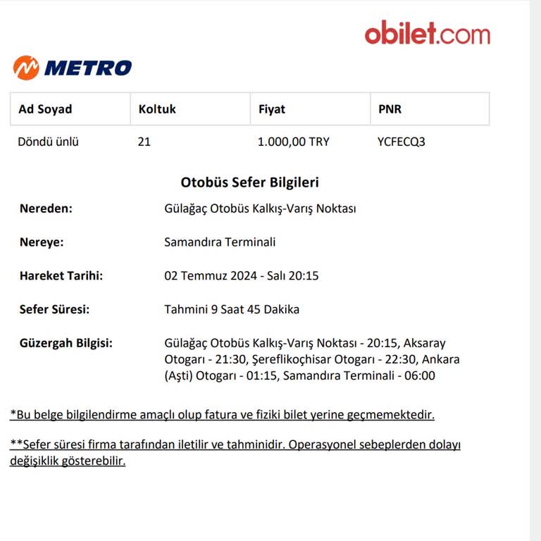 Metro Turizm Ücret İadesinin Henüz Yapılmamış Olması