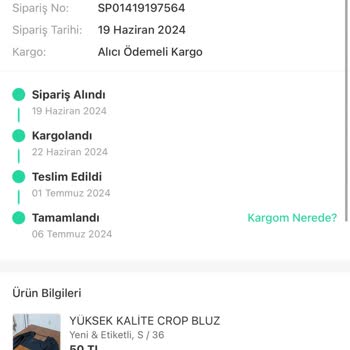 Dolap Uygulamasından Aldığım Ürün Elime Ulaşmadı