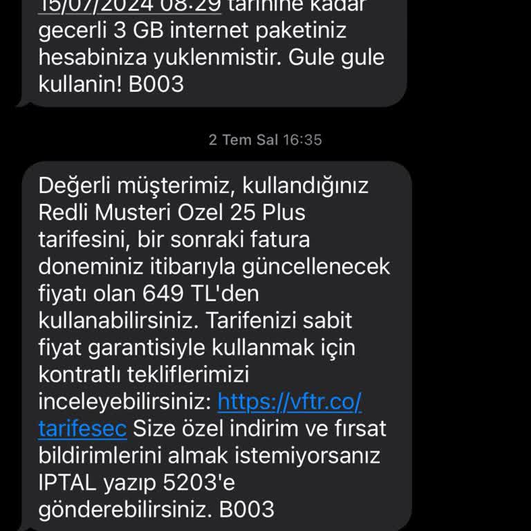 Vodafone Uçuk Tarife Ücreti