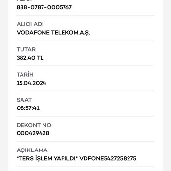 Vodafone Fazla Ödemeye Cevap Verilmemiştir