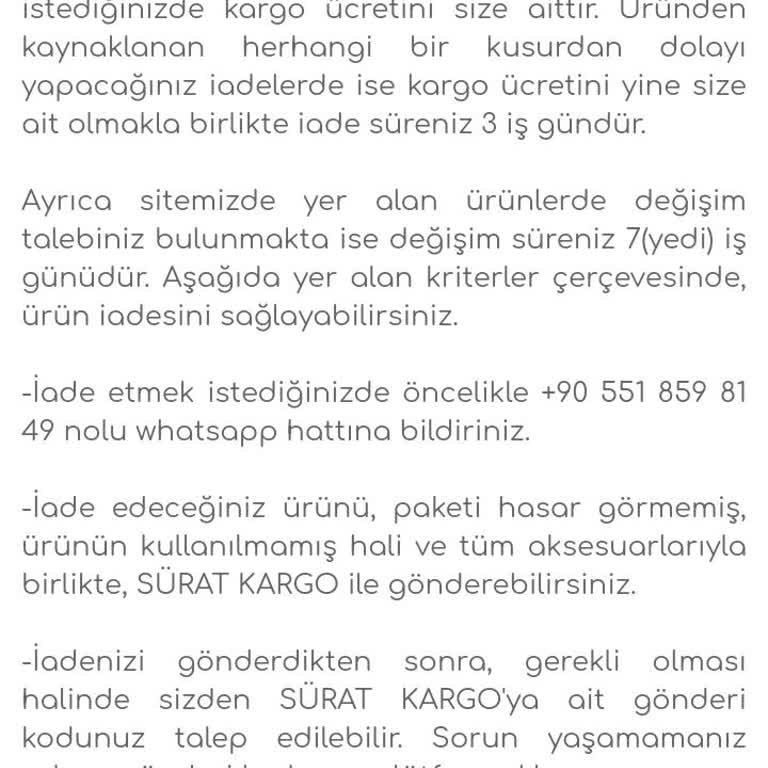 Lamelif Defolu Ürün İade