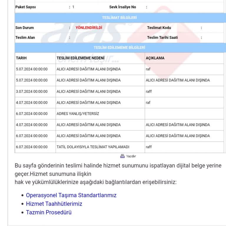 Aras Kargo Gönderi Teslimat Problemi