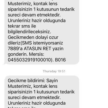 Atasun Lens Siparişi Mağduriyeti
