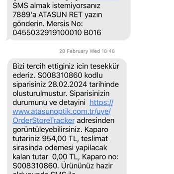 Atasun Lens Siparişi Mağduriyeti