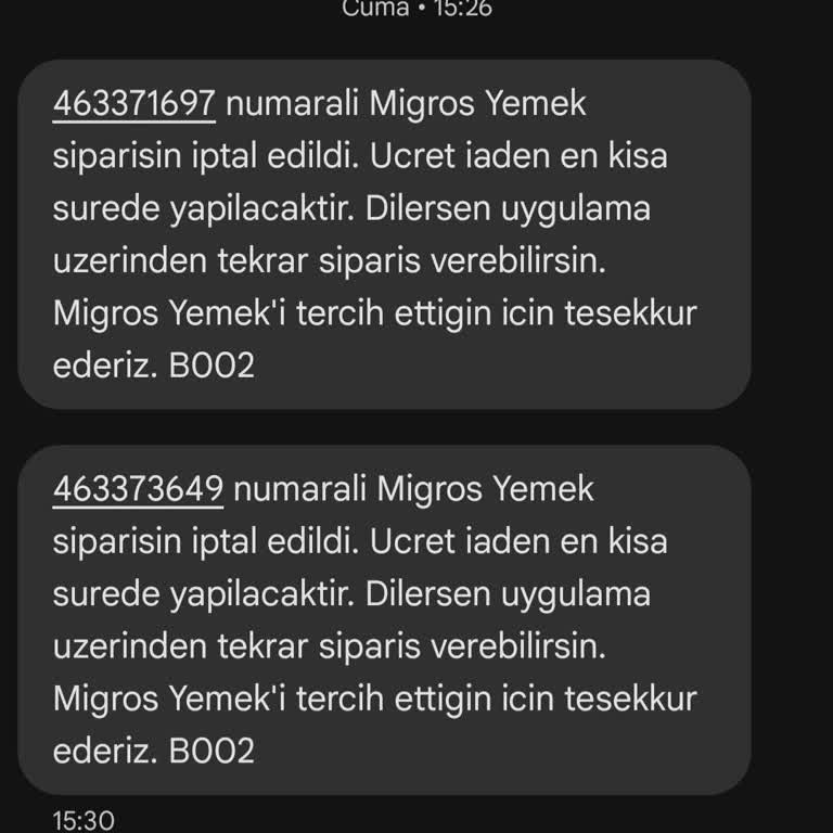 Migros Yemek'in Uzayan 2 İadesi