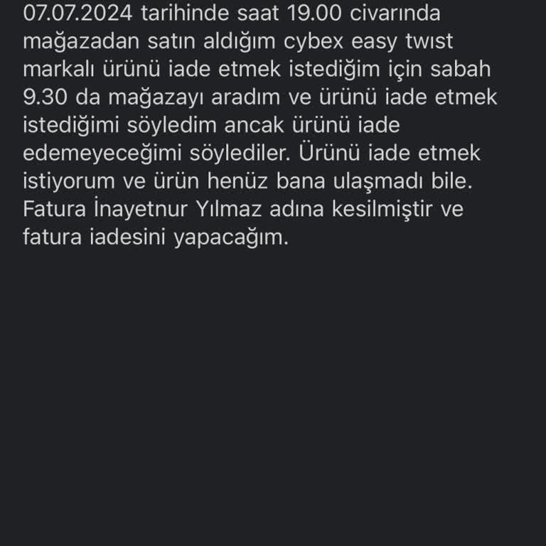 Cybex Teslim Alamadığım Ürünün İadesi