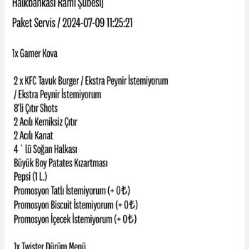 KFC'den Verilen Sipariş Pişmanlığı