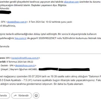 SPX 4 Gün Önce Satıp 4 Gün Sonra Stok Yok Diye Sipariş İptali Mağduru