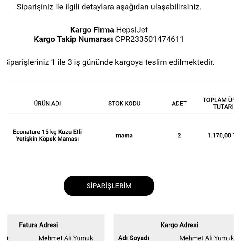 Cimri Kargom İki Paket 15kg Econature Tavuklu Kuru Köpek Maması İdi Eksik