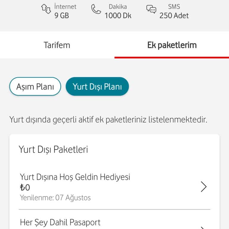 Vodafone Pasaport Paketi Aktivitesi