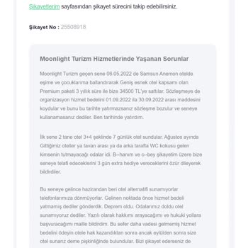 Moonlight Turizm Moonlight Pişmanlıktır 2 Şikayetim
