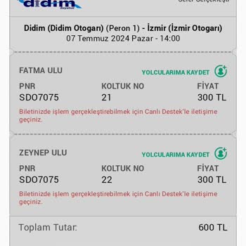 Obilet Alınamayan Hizmet Ödemesi