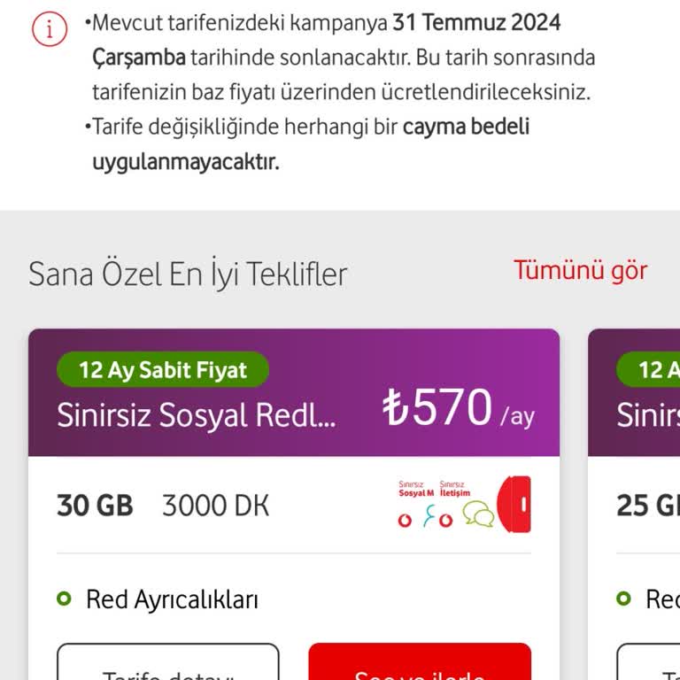 Vodafone Yüksek Fiyatlı Fatura Devam Paketleri