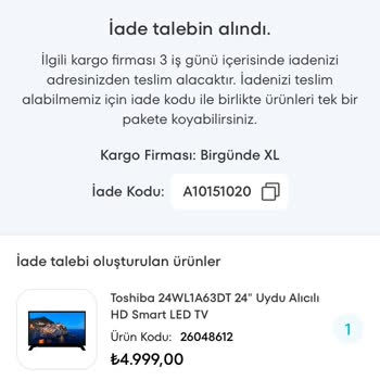 Bir Günde Kargo A101 TV İade Sürecinde Yaşanan Sorunlar