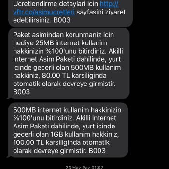 Vodafone Paket Aşımı Ve Çözüm Süreci
