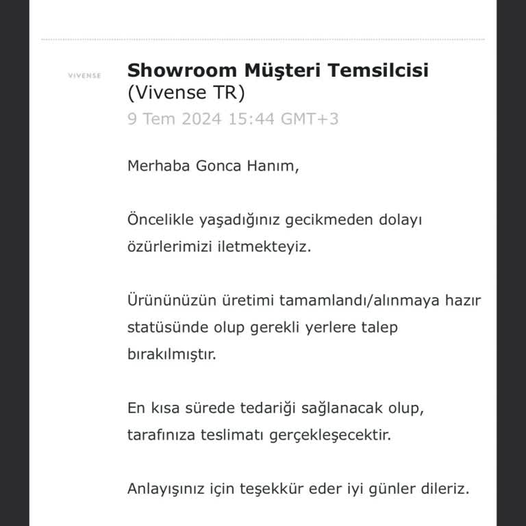 İstanbul-Bakırköy Vivense -teslimat Şikayet