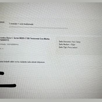 Yedek Parça Budur Kendi Hataları Kaynaklı İade Kabulü Etmemeleri