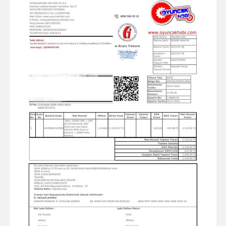 Oyuncakhobi 360 Dash Cam G500