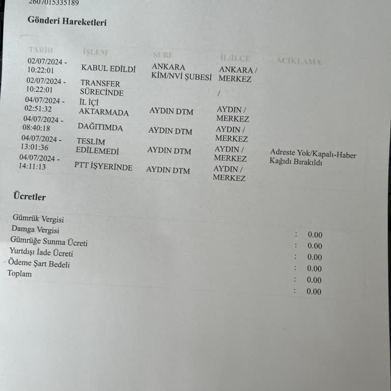 PTT Kargo Pasaport Teslim Edilmedi Şikayet