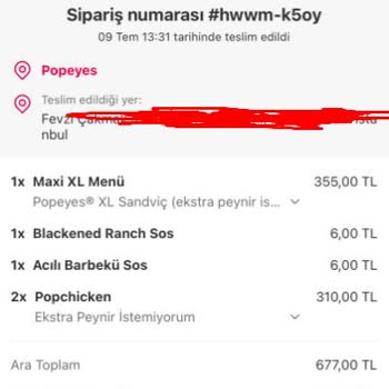 Yemeksepeti Ve Popeyes Sipariş Sorunu Hakkında Şikayet