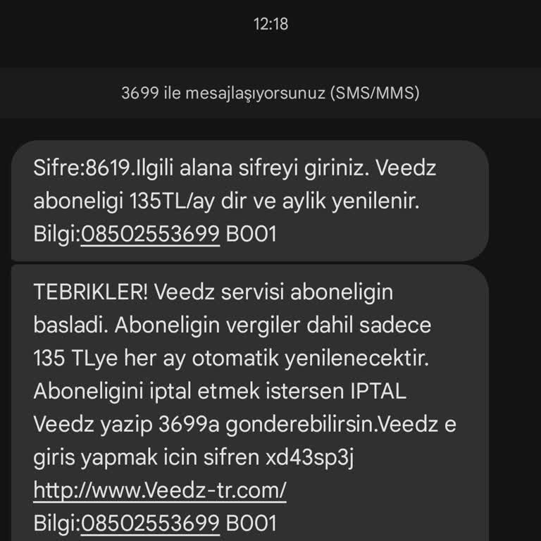 Veedz-tr.com İzinsiz Abonelik Ve Fatura Yansıtma Sorunu