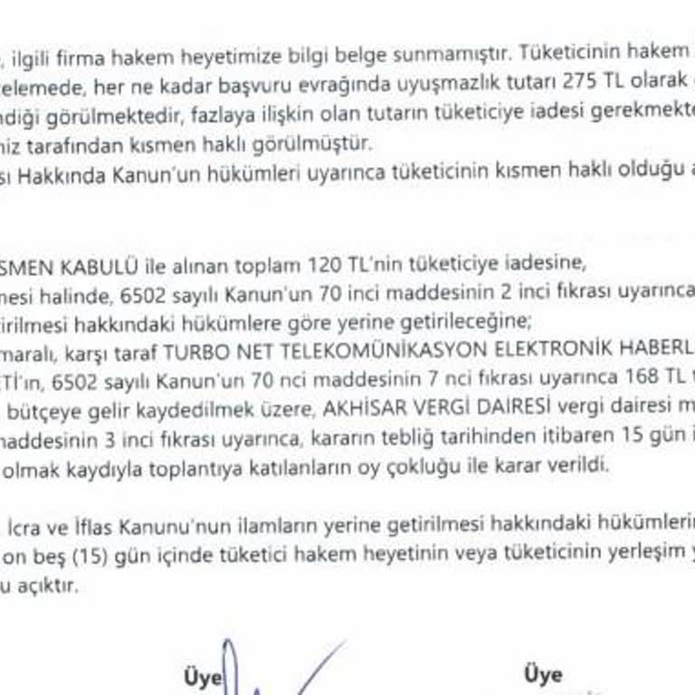 Turbonet Hakem Heyeti Kararına Rağmen Ücret İadesini Yapmıyor!